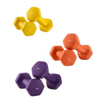 Songmics Set uteži šestkotne z nosilcem 2x1 kg 2x1.5 kg 2x2 kg rumena oranžna vijolična