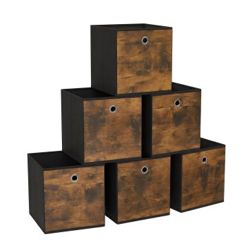 Songmics Set 6 kosov shranjevalnih škatel 30x30x30 cm rjava črna