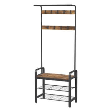 Songmics Obešalnik z klopjo za čevlje 33.7x72x183 cm rjav