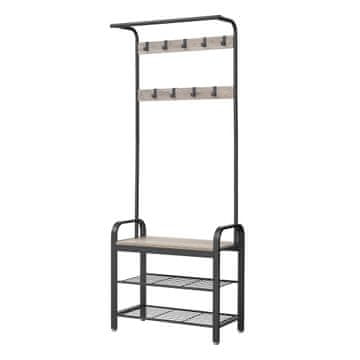 Songmics Obešalnik za plašče s klopjo za čevlje 33.7x72x183 cm rjava črna
