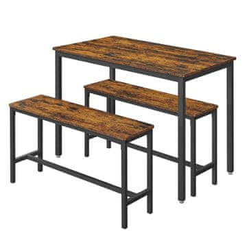 Songmics Jedilna miza z 2 klopema 70x110x75 cm rjava