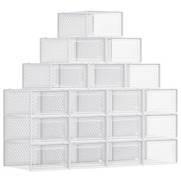 Songmics Set škatel za čevlje 18 kosov 33.5x23.2x14.3 cm prozorna bela