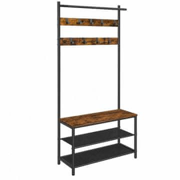 Songmics Ograja za plašče z klopjo za čevlje 32.2x64x180 cm rjava