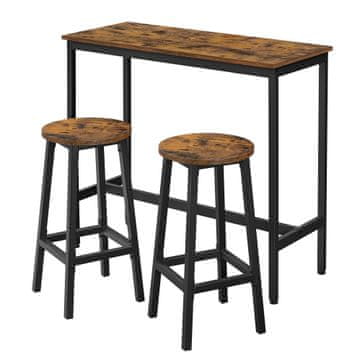 Songmics Set barske mize z 2 barskima stoloma, 40x100x90 cm, rjave barve