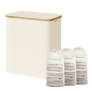 Songmics Košara za perilo s 3 predelki 60x38.5x70.5 cm bela