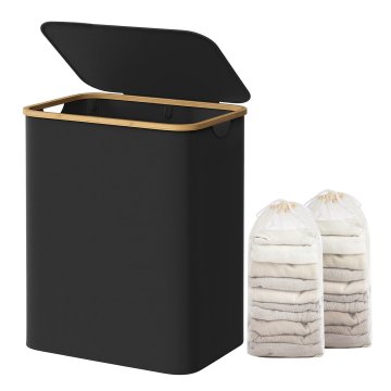 Songmics Košara za perilo 3 pregrade 52x38.5x70.5 cm črna