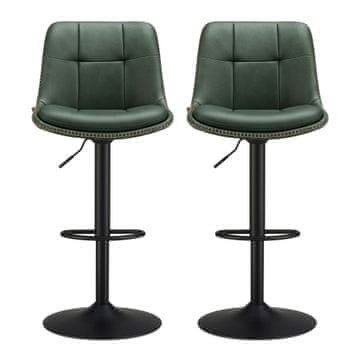 Songmics Set barskih stolov, nastavljivi vrtljivi barski stoli, 44x48x90-112 cm, zelena