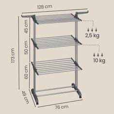 Songmics Stojalo za sušenje perila, 4 nivoji, 63.5x128x173 cm, črno