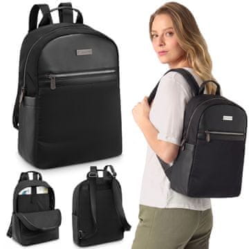 ZAGATTO Zagatto Črn ženski nahrbtnik, PROSTOREN mestni nahrbtnik s predalom ZA PRENOSNIK 27x15x35cm Univerzalni