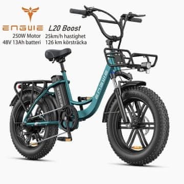 Engwe ENGWE L20 BOOST električno fat kolo z nizkim vstopom, 250 W, 75 Nm, do 126 km