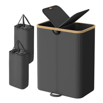 Songmics Košara za perilo 2 predelka 52x38.5x75 cm Črno-bež