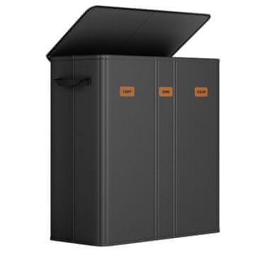 Songmics Košara za perilo s 3 predelki 64x33x75 cm Črna