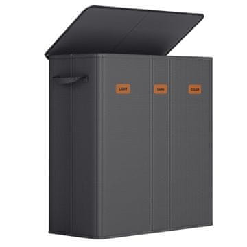 Songmics Košara za perilo 3 pregrade 64x33x75 cm temno siva