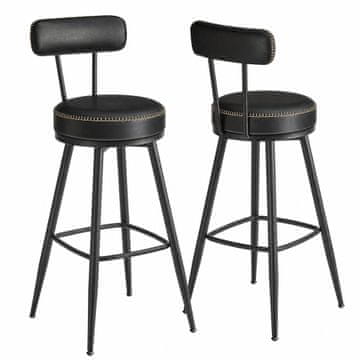 Songmics Set barskih stolov, vrtljiv barski stol z naslonom 56x56x101.5 cm, črn