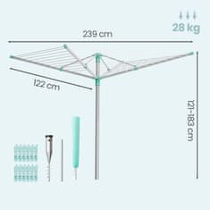 Songmics Vrteči sušilec za perilo 170x170x121-183 cm Črn