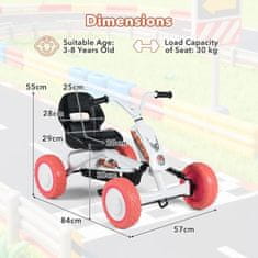 Costway Otroški pedalni gokart s 4 kolesi in sedežem z 2 položajema, bel
