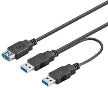PremiumCord USB 3.0 napajalni Y kabel A/Male + A/Male -- A/Female