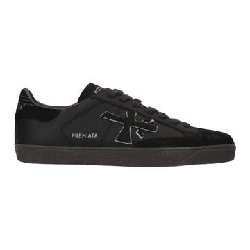 Premiata Moški superge Steven 8484 Premium usnjene črne, elegantne ulične superge iz telečjega usnja in semiša, udobna podloga iz kozjega in telečjega usnja, gumijast podplat 2 cm, velikost 42