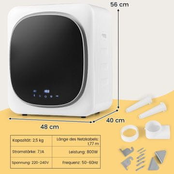 Northix Mini sušilni stroj 5 kg z LED zaslonom na dotik in sušilnim strojem za dezinfekcijo in deodoracijo
