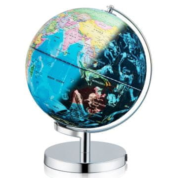 Northix Ø 23 cm osvetljen globus s kovinskim podstavkom in lučko ter angleški geografski zemljevid in zemljevid ozvezdij