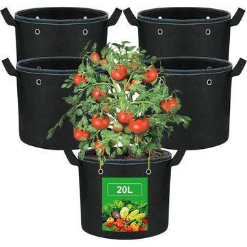 Materialne vreče za sajenje rastlin VIEWALL, komplet 5 kos, 20L vsaka, črne, zračni lonci za gojenje zelenjave, jagod, zelišč, cvetja, z ročaji, 300g/m², mere 30x26cm