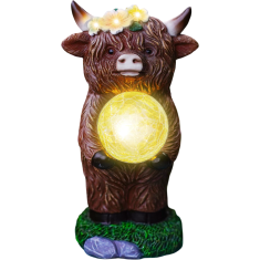 Okrasna figurica krava Highland, vrtna, solarna LED, rjava, dekoracija za vrt, terasa, balkon, dnevna soba, vodoodporna, avtomatski vklop