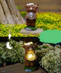 Okrasna figurica krava Highland, vrtna, solarna LED, rjava, dekoracija za vrt, terasa, balkon, dnevna soba, vodoodporna, avtomatski vklop