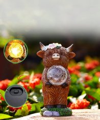 Okrasna figurica krava Highland, vrtna, solarna LED, rjava, dekoracija za vrt, terasa, balkon, dnevna soba, vodoodporna, avtomatski vklop