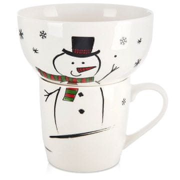 Northix Otroška skodelica s skledo, snežak iz porcelana, 2 kom.