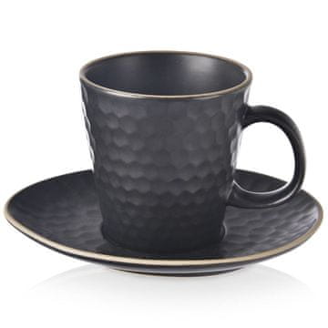 Northix Keramična skodelica s krožničkom črna TEA TIME 235 ml