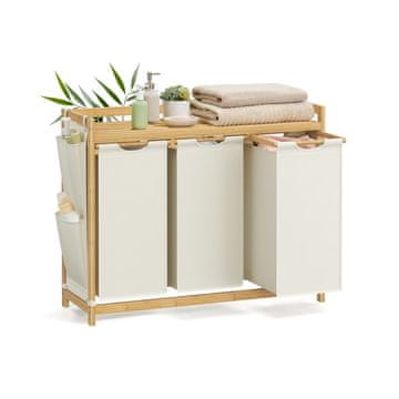 Songmics Košara za perilo s 3 predelki 94x33x78 cm bela