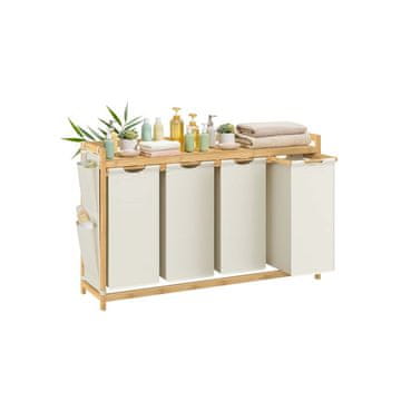 Songmics Košara za perilo 3 predelki 124.6x33x78 cm bela