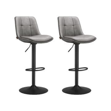 Songmics Set barskih stolov, nastavljivi vrtljivi barski stoli, 44x48x90-112 cm, sivi