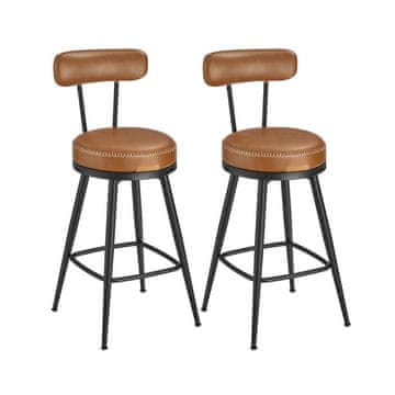 Songmics Set barskih stolov, vrtljiv barski stol z naslonom 54x54x91 cm, rjav