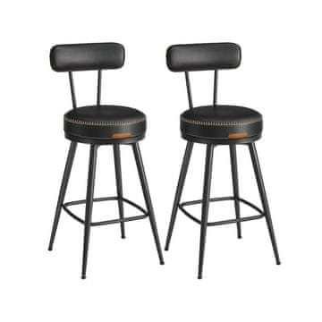 Songmics Set barskih stolov, vrtljiv barski stol z naslonjalom 54x54x91 cm črn