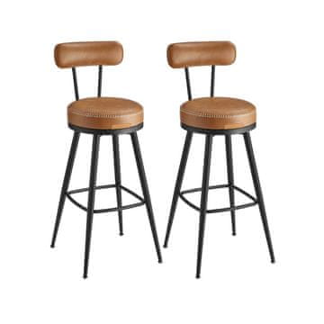 Songmics Set barskih stolov, vrtljiv barski stol z naslonom 57x57x101 cm, rjav