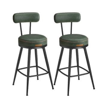 Songmics Set barskih stolov, vrtljiv barski stol z naslonom 54x54x91 cm zelene barve