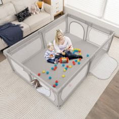 Costway Otroška ograja za igro 205x147 cm siva z 50 žogicami in 2 vrati