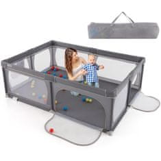 Costway Otroška ograja za igro 50 kroglic 2 vrata z zračno mrežo 205x147 cm temno siva