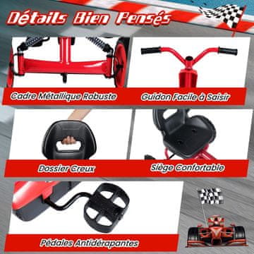 Costway Otroški pedalni gokart z 2-pozicijskim nastavljivim sedežem, 4 kolesa odporna proti obrabi, rdeč
