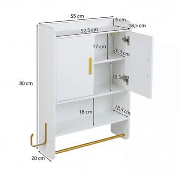 Costway Kopalniški viseči omarica 55x20x80 cm bela