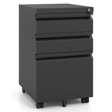 Costway Mobilna pisarniška omarica s 3 predali, črna
