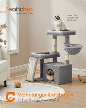 Songmics Mačje drevo stolp 50x40x90 cm sivo