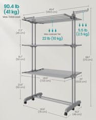 Songmics Stojalo za sušenje perila 125.5x63.5x172.5 cm sivo