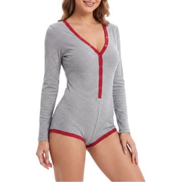 Ženski bodi Smile Fish z dolgimi rokavi, globok V-izrez, rebrast, elastičen, mehak, zračen, slim fit, siv, velikost L, 88% poliester, 12% elastan, za večerne izhode, zabave, klube