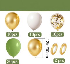 Baloni iz lateksa GUO YING, komplet 60 kosov, 30 cm, olivno zeleni, zlati, beli, s konfeti, za poroke, rojstne dneve, baby shower, vrvici vključenih