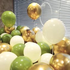 Baloni iz lateksa GUO YING, komplet 60 kosov, 30 cm, olivno zeleni, zlati, beli, s konfeti, za poroke, rojstne dneve, baby shower, vrvici vključenih