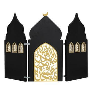 Nikcorp Lesena 3D dekoracija Mini Masjid Mošeja, črna, višina 60 cm, Ramadan Eid praznični okras, visokokakovosten les, samostoječa, prostorska arhitektura