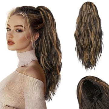 Sofeiyan Podaljšek za lase Ponytail 45 cm, sintetični, valoviti, temno blond & svetlo blond, sistem z vrvico in sponkami, za volumen in vsakodnevno uporabo