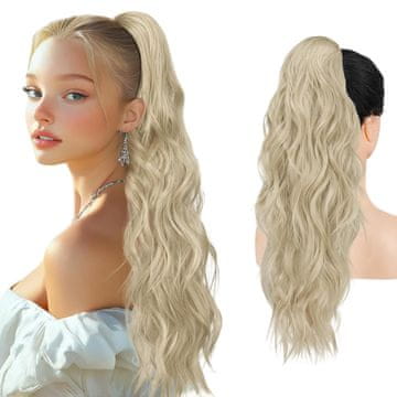 Sofeiyan Podaljšek za čopek Wavy Curly 66 cm, Sintetični lasje Blond, Vrvica + 2 sponki, Hitra pričeska z volumenom, Odporen na vozlanje, Za vsakodnevno uporabo in posebne priložnosti